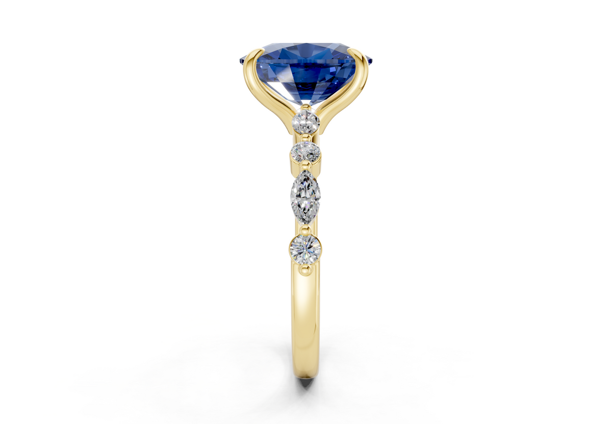 Aetheria Sapphire Gemstone Accent Elongated Cushion Cut 2mm Engagement Ring
