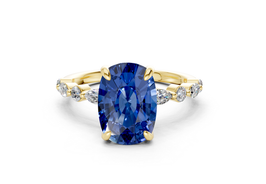 Aetheria Sapphire Gemstone Accent Elongated Cushion Cut 2mm Engagement Ring