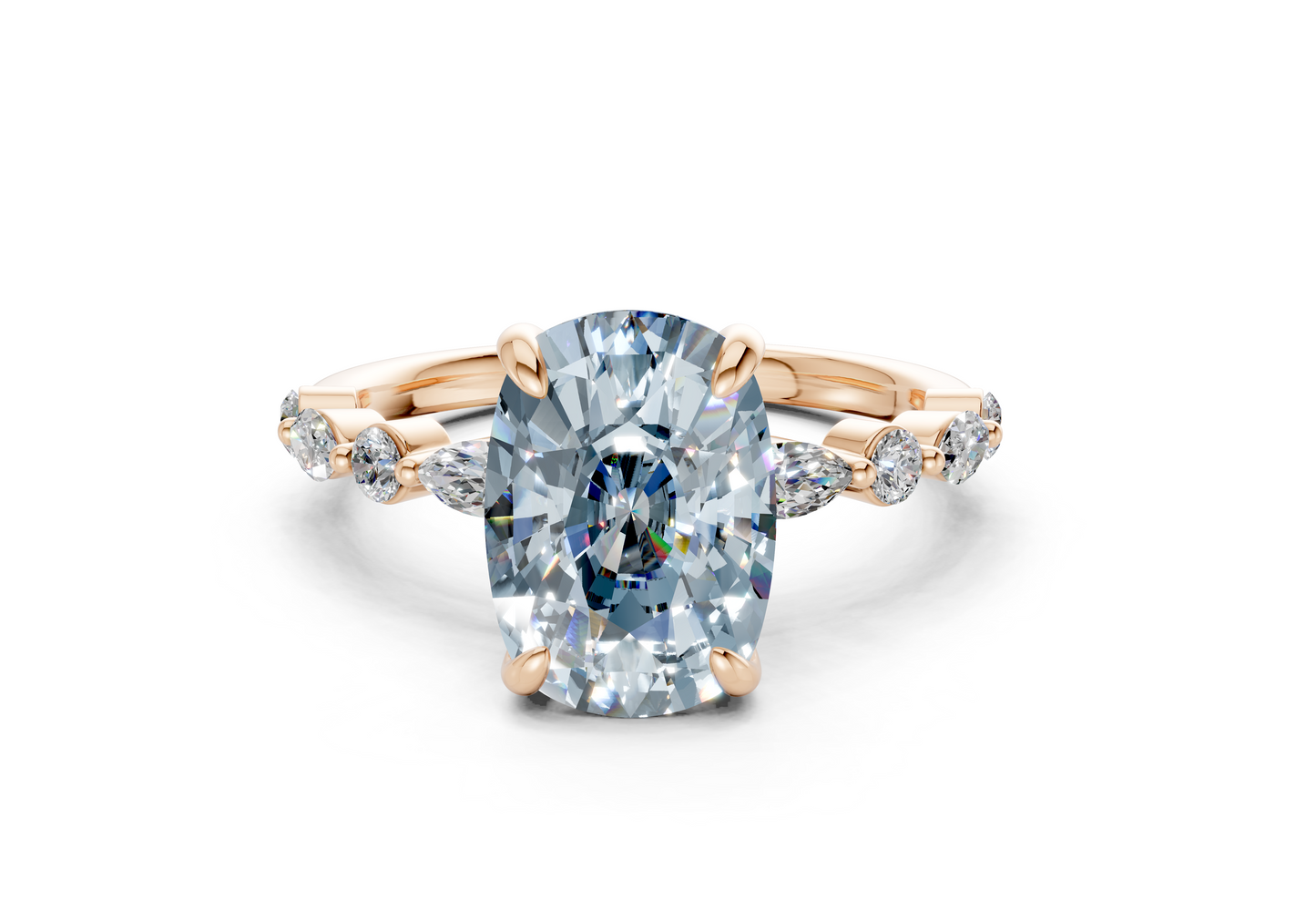Aetheria Blue Diamond Accent Elongated Cushion Cut 2mm Engagement Ring