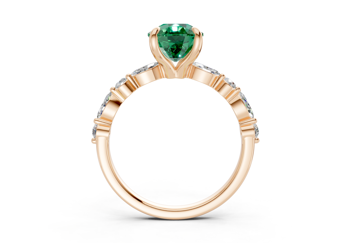 Aetheria Emerald Gemstone Accent Elongated Cushion Cut 2mm Engagement Ring