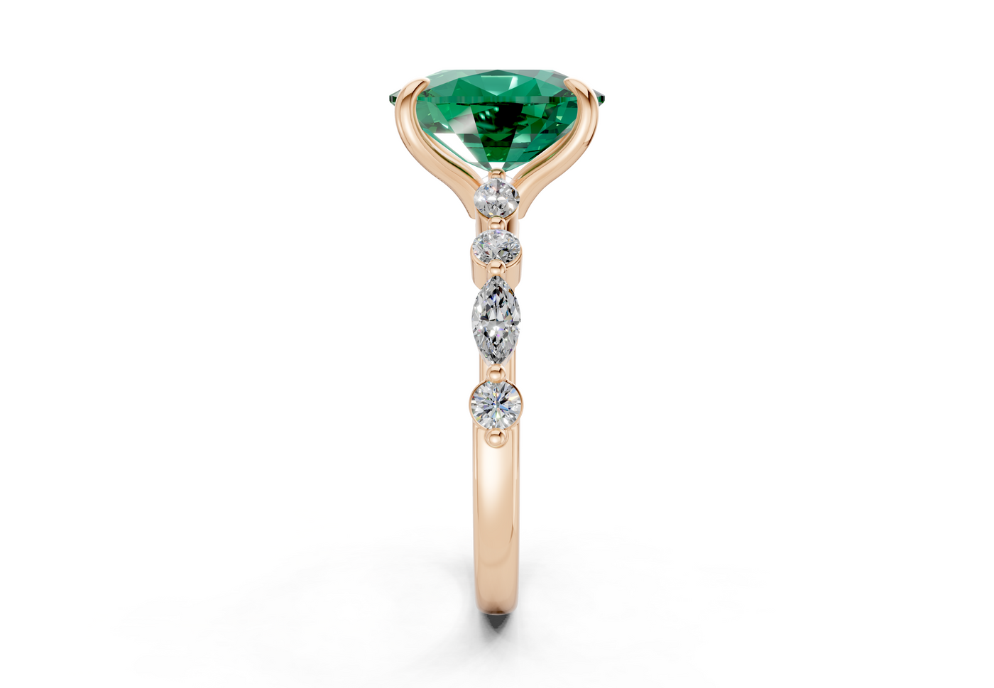Aetheria Emerald Gemstone Accent Elongated Cushion Cut 2mm Engagement Ring