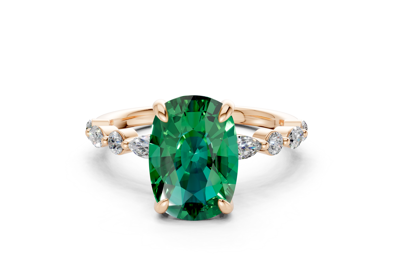 Aetheria Emerald Gemstone Accent Elongated Cushion Cut 2mm Engagement Ring