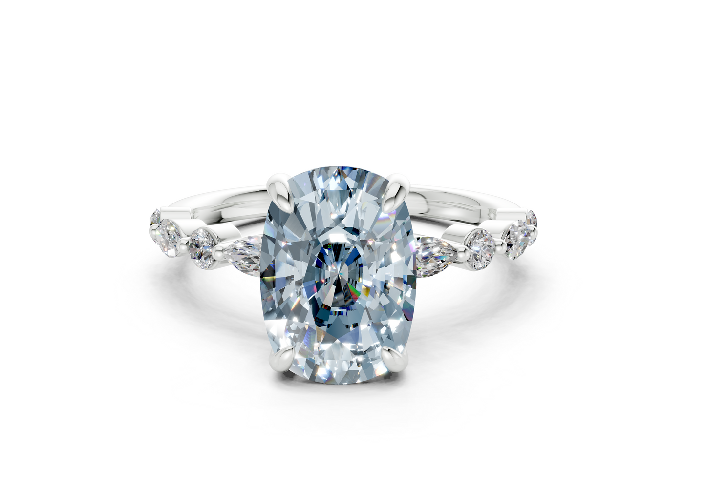 Aetheria Blue Diamond Accent Elongated Cushion Cut 2mm Engagement Ring