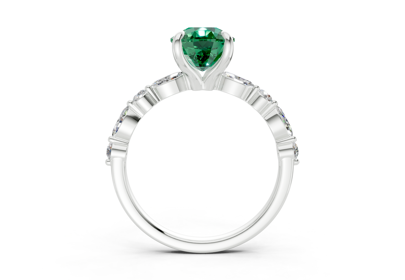 Aetheria Emerald Gemstone Accent Elongated Cushion Cut 2mm Engagement Ring