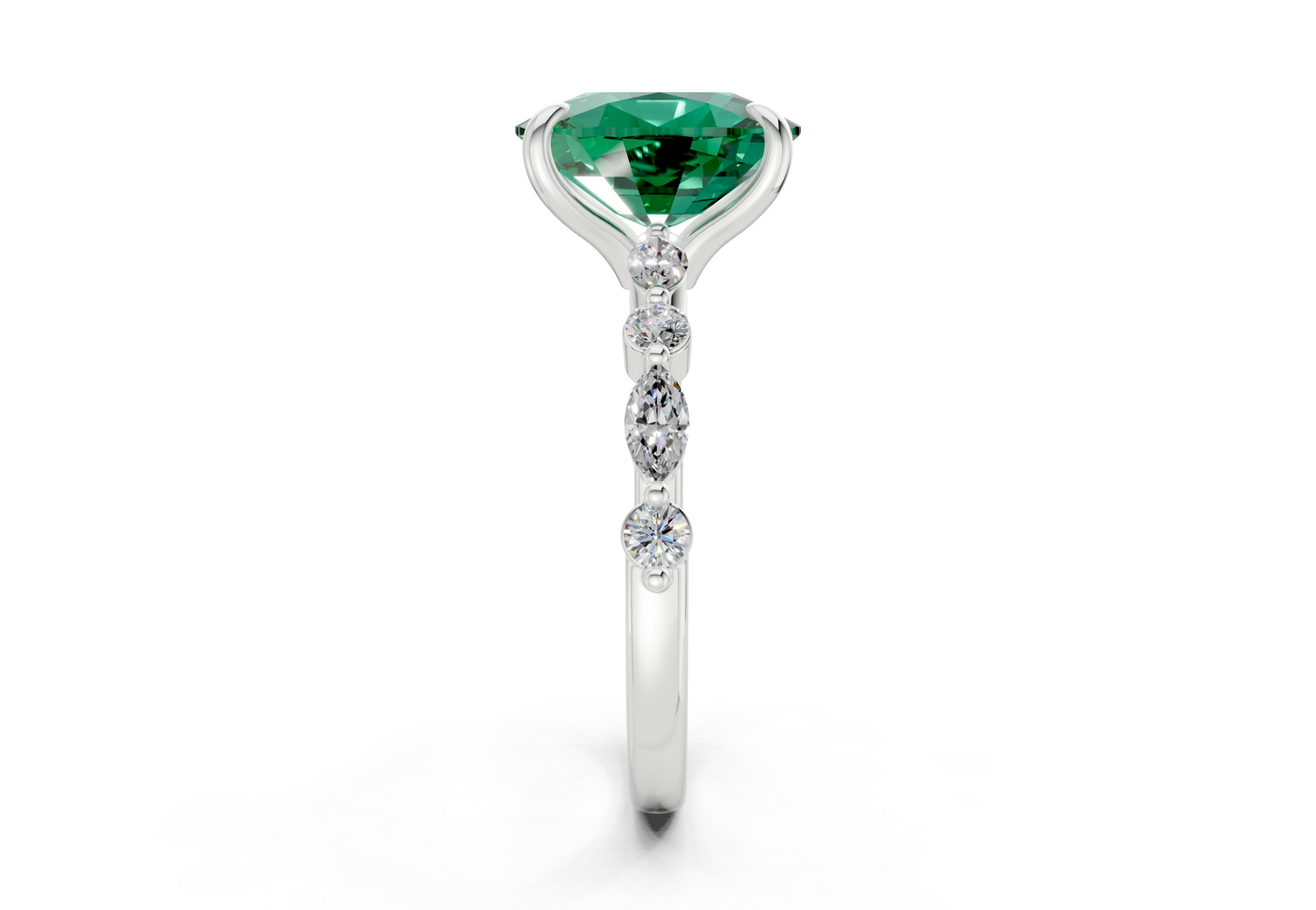 Aetheria Emerald Gemstone Accent Elongated Cushion Cut 2mm Engagement Ring