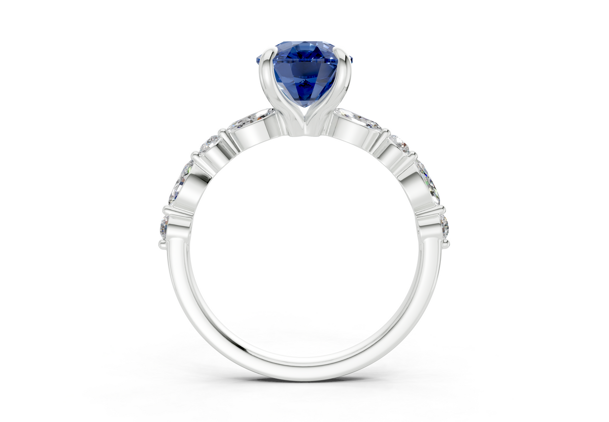 Aetheria Sapphire Gemstone Accent Elongated Cushion Cut 2mm Engagement Ring