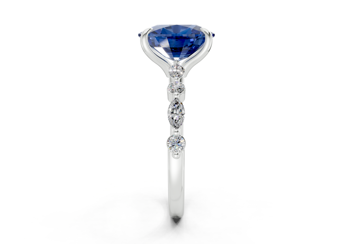 Aetheria Sapphire Gemstone Accent Elongated Cushion Cut 2mm Engagement Ring