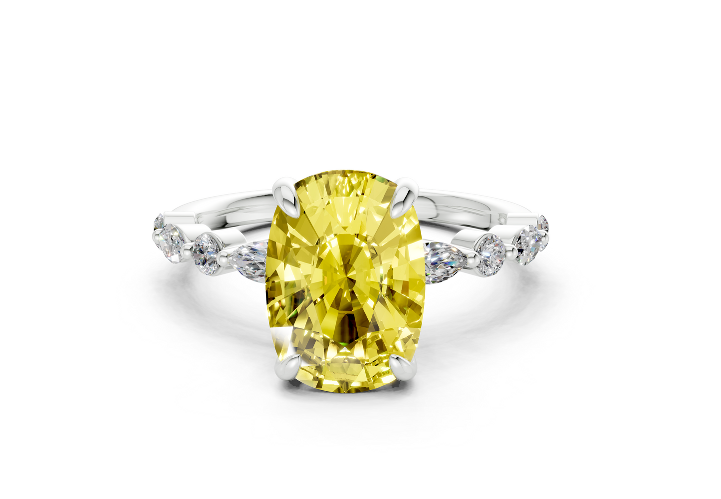 Aetheria Yellow Diamond Accent Elongated Cushion Cut 2mm Engagement Ring