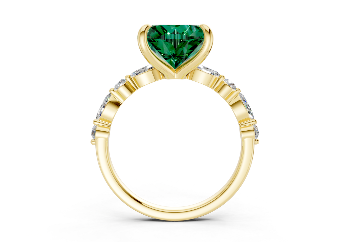 Aetheria Emerald Gemstone Accent Heart Cut 2mm Engagement Ring