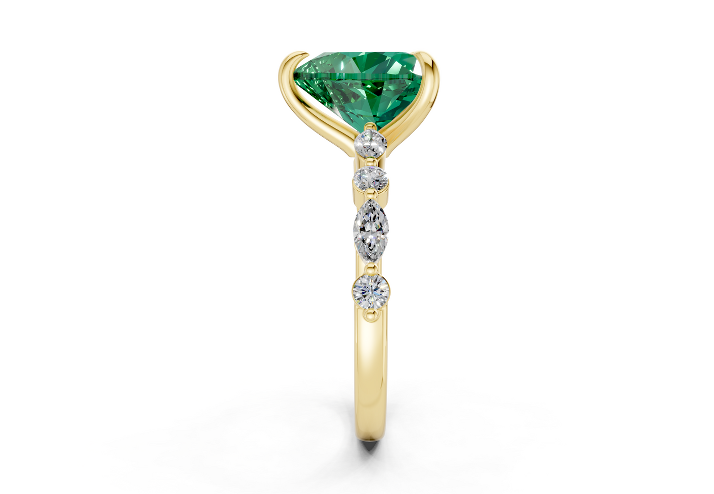 Aetheria Emerald Gemstone Accent Heart Cut 2mm Engagement Ring