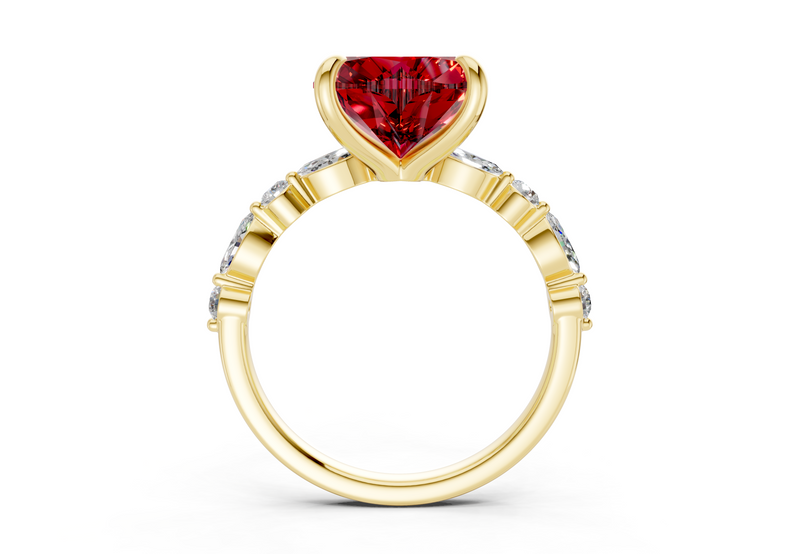 Aetheria Ruby Gemstone Accent Heart Cut 2mm Engagement Ring