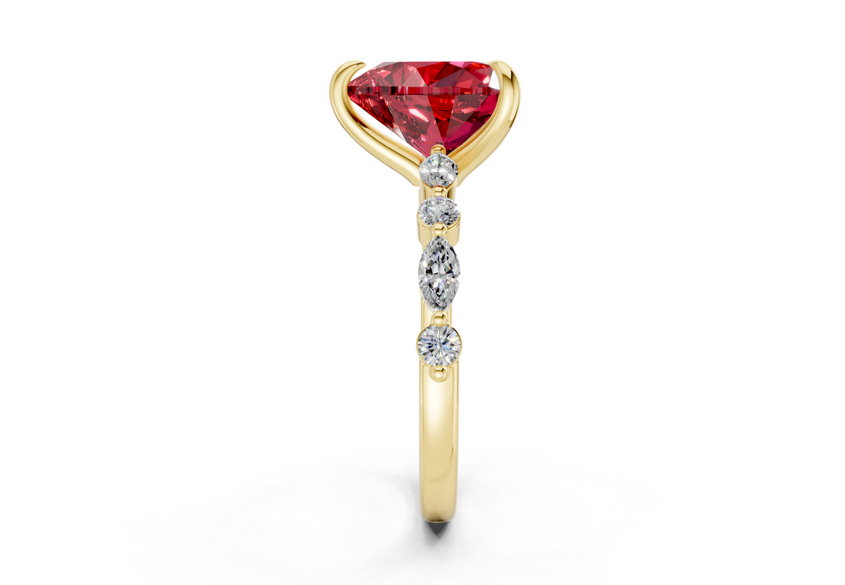 Aetheria Ruby Gemstone Accent Heart Cut 2mm Engagement Ring