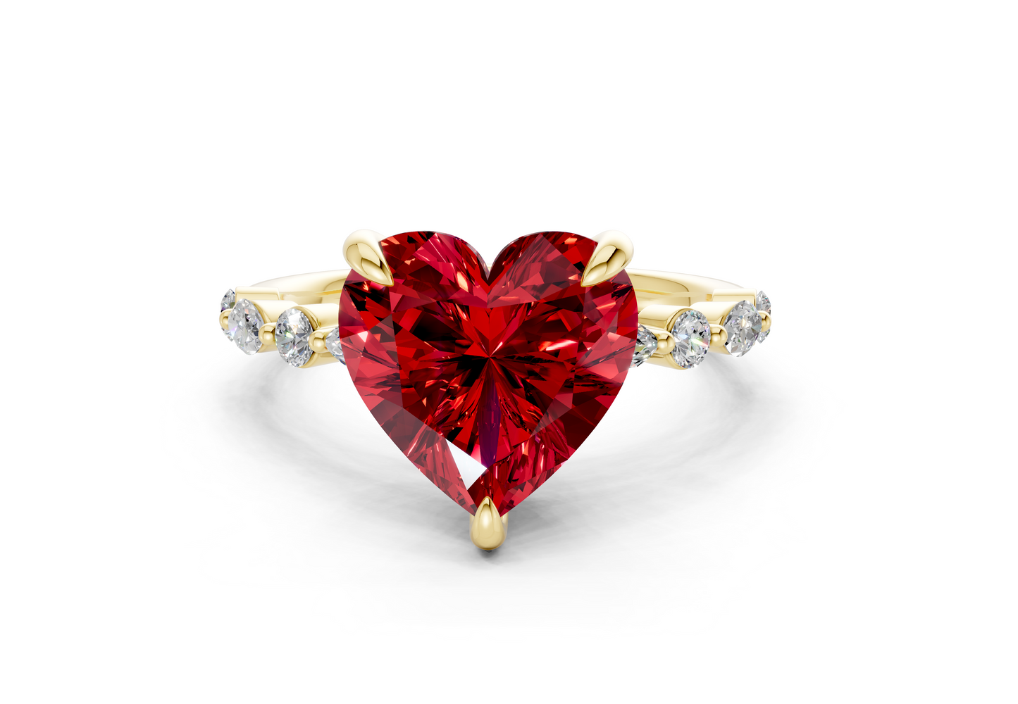 Aetheria Ruby Gemstone Accent Heart Cut 2mm Engagement Ring