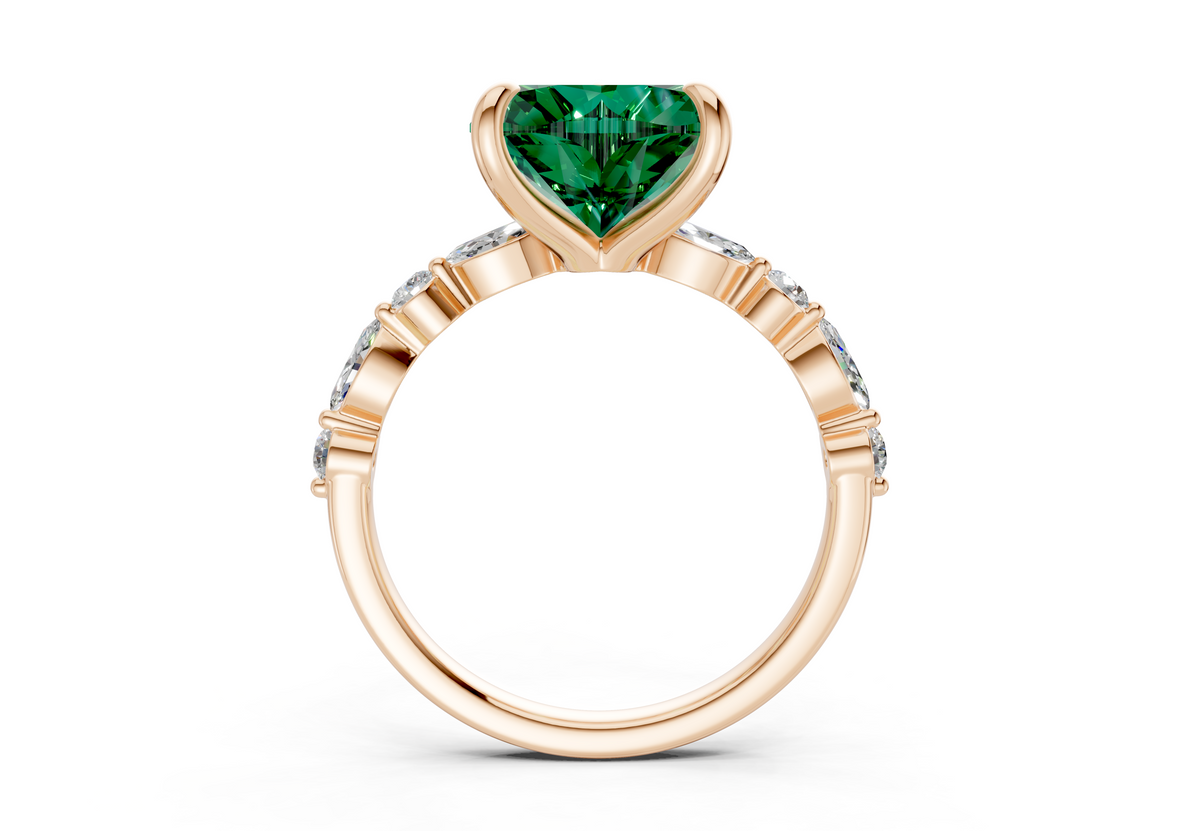 Aetheria Emerald Gemstone Accent Heart Cut 2mm Engagement Ring