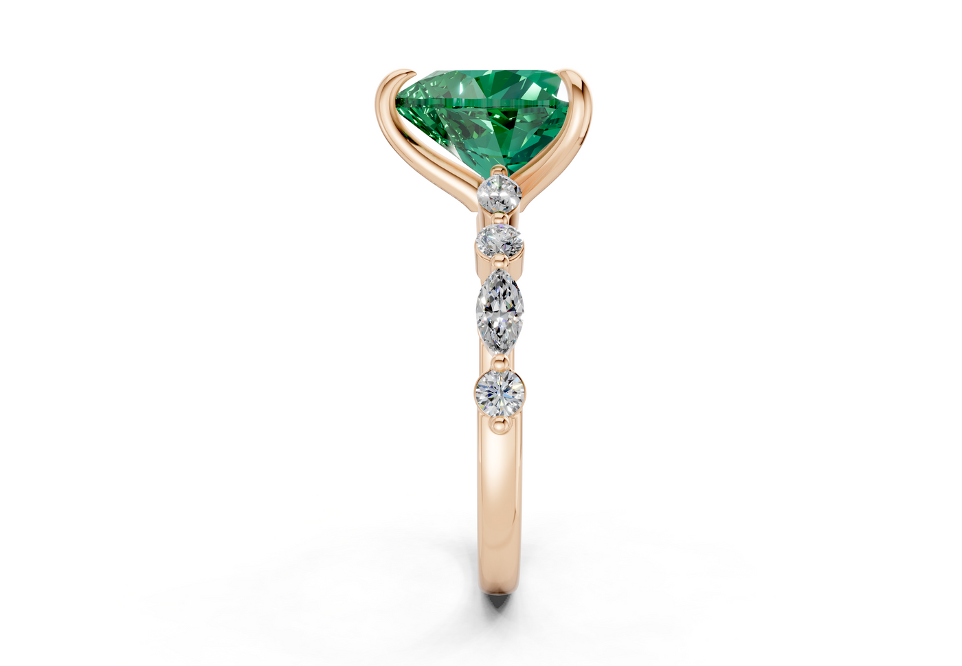 Aetheria Emerald Gemstone Accent Heart Cut 2mm Engagement Ring