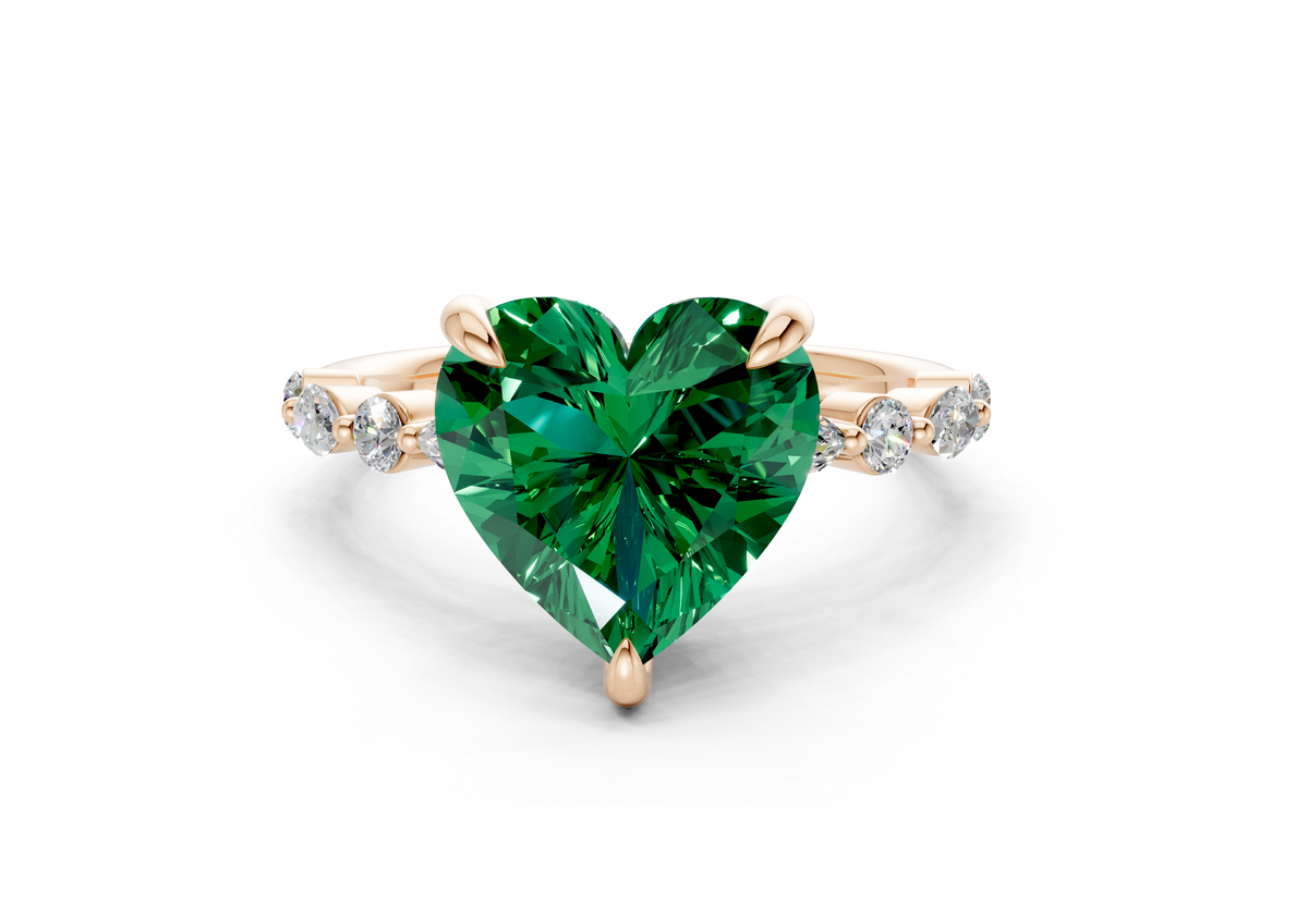 Aetheria Emerald Gemstone Accent Heart Cut 2mm Engagement Ring