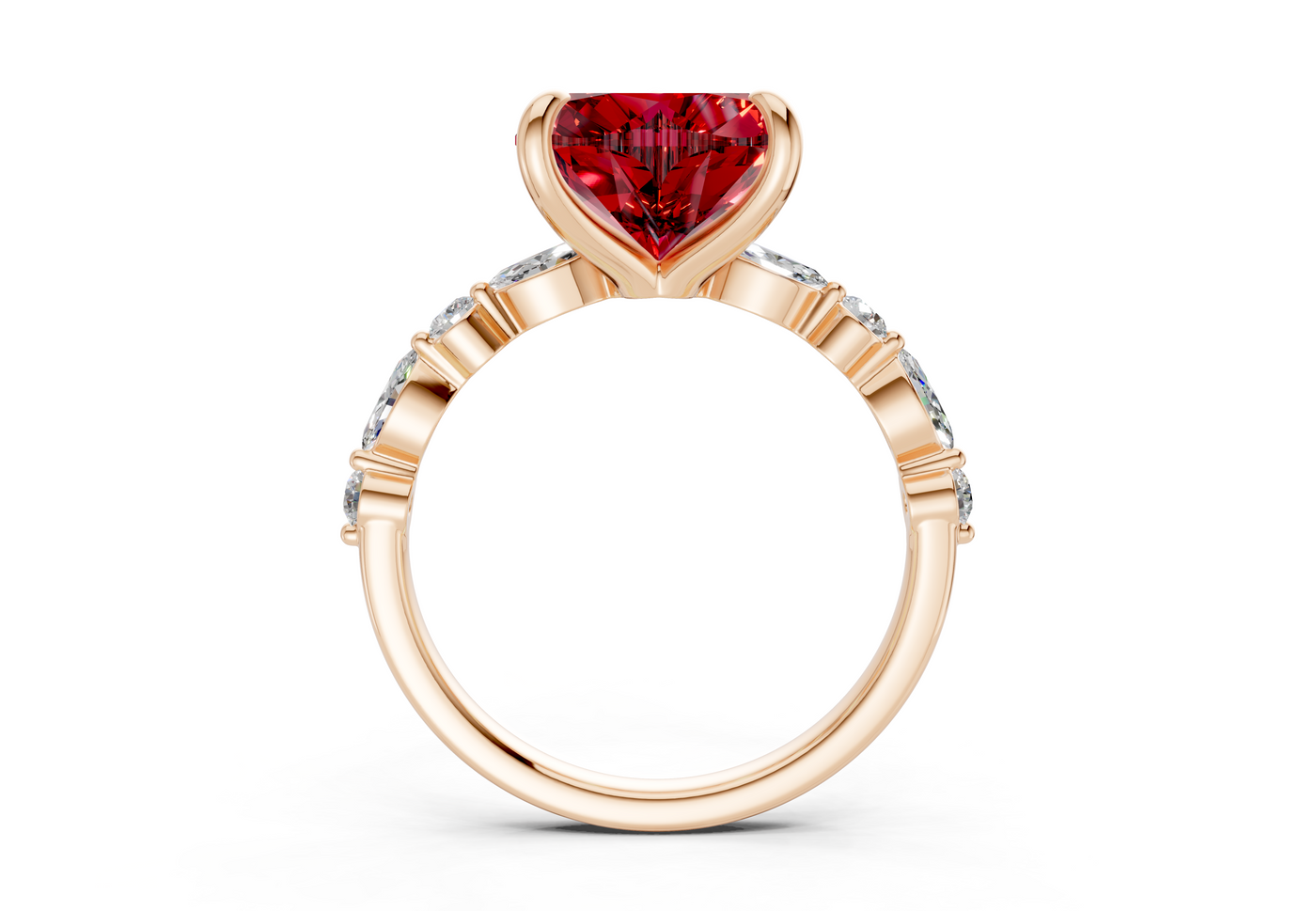 Aetheria Ruby Gemstone Accent Heart Cut 2mm Engagement Ring