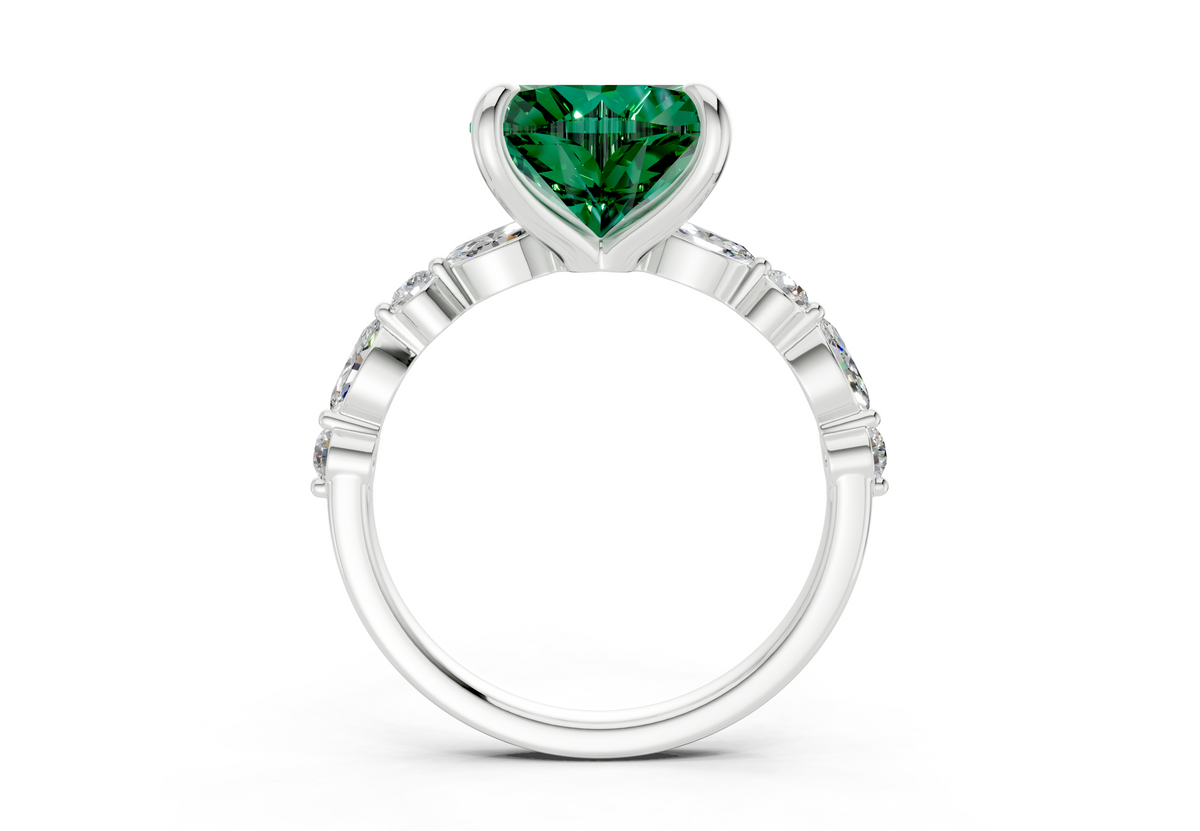 Aetheria Emerald Gemstone Accent Heart Cut 2mm Engagement Ring