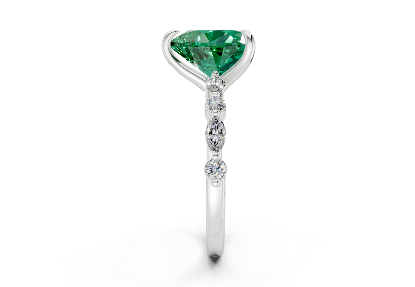 Aetheria Emerald Gemstone Accent Heart Cut 2mm Engagement Ring