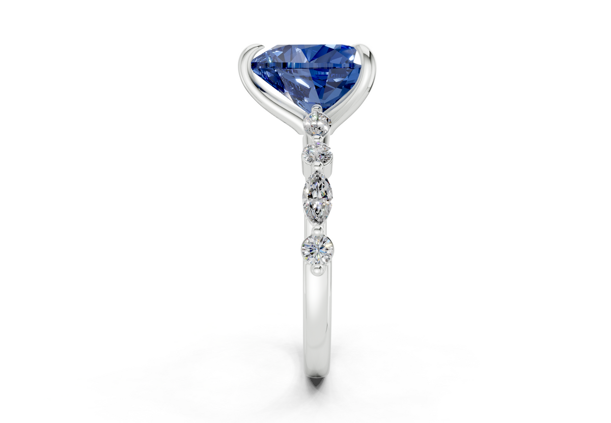 Aetheria Sapphire Gemstone Accent Heart Cut 2mm Engagement Ring