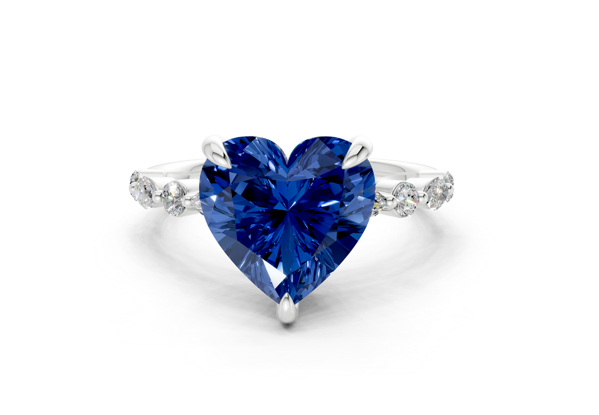 Aetheria Sapphire Gemstone Accent Heart Cut 2mm Engagement Ring