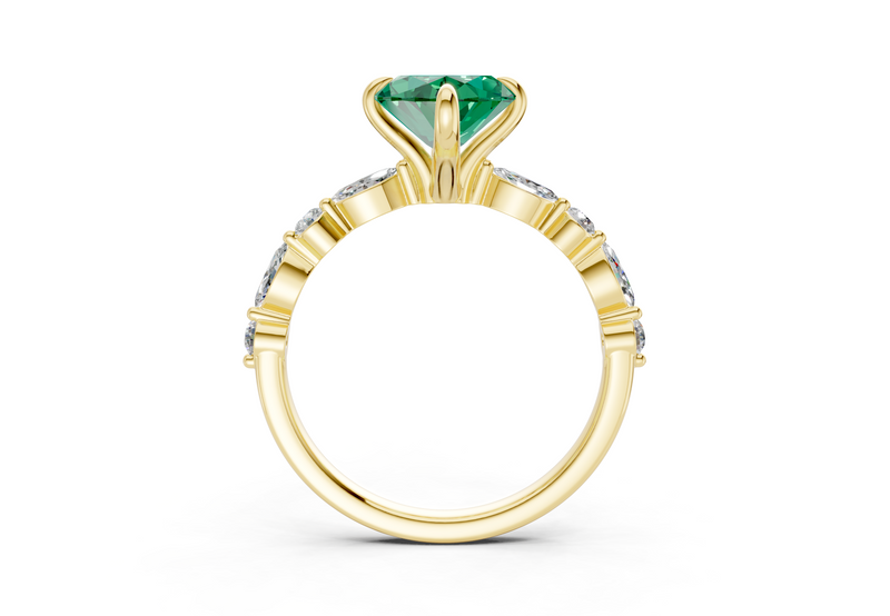 Aetheria Emerald Gemstone Accent Marquise Cut 2mm Engagement Ring