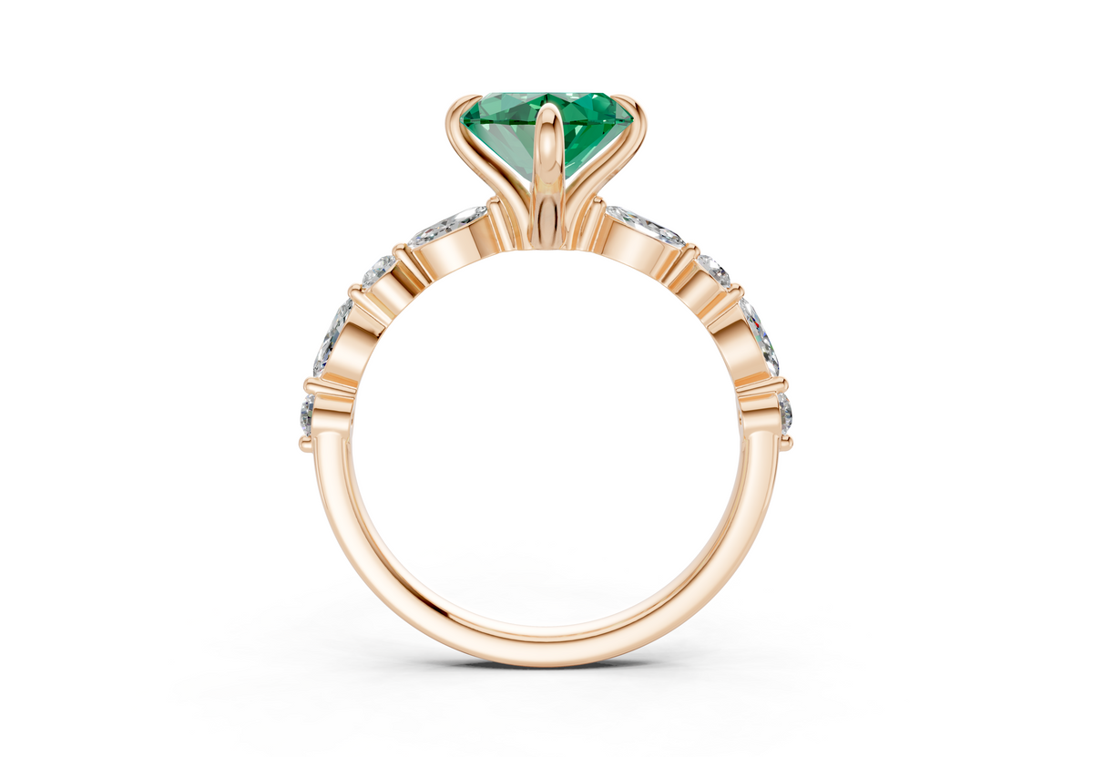 Aetheria Emerald Gemstone Accent Marquise Cut 2mm Engagement Ring