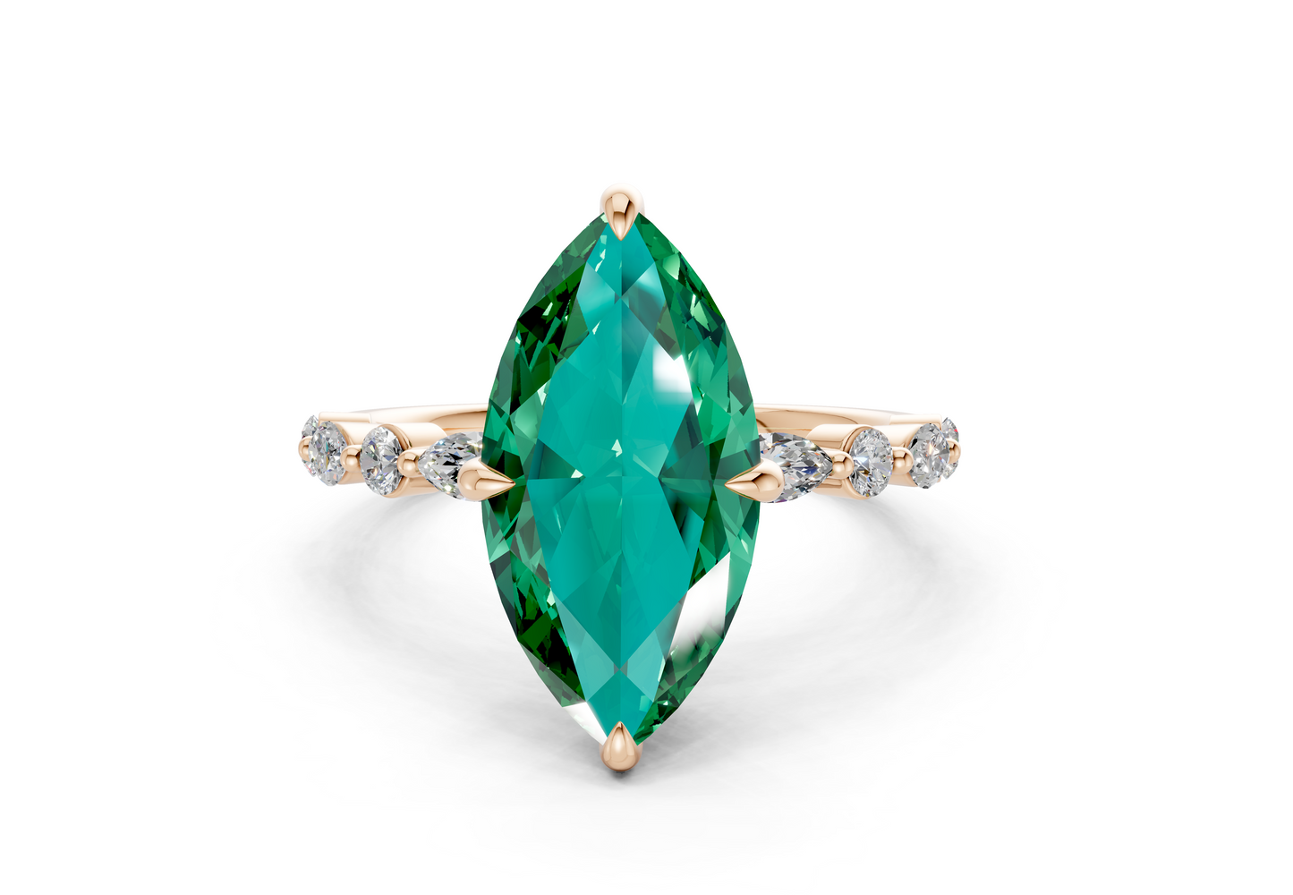 Aetheria Emerald Gemstone Accent Marquise Cut 2mm Engagement Ring