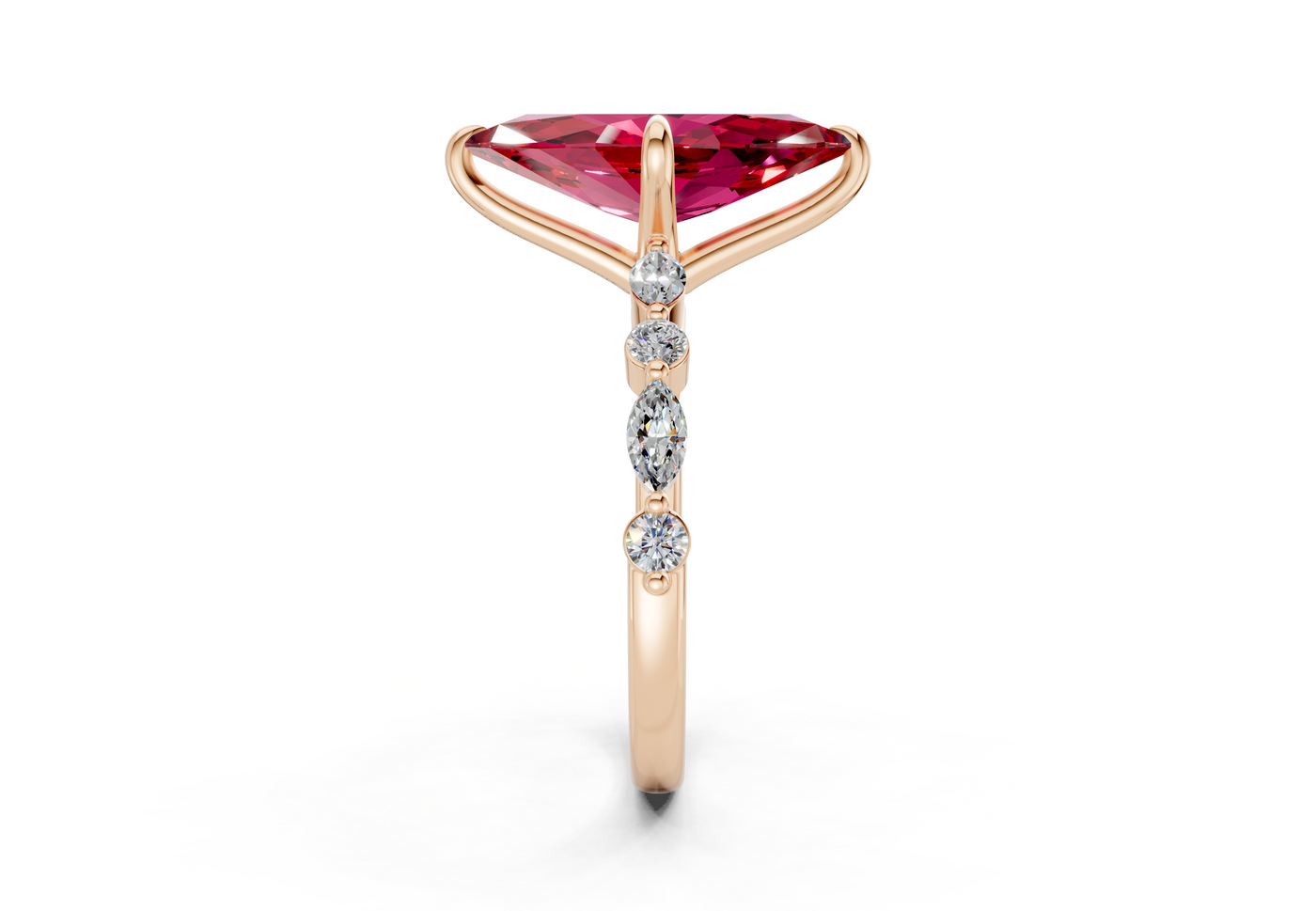 Aetheria Ruby Gemstone Accent Marquise Cut 2mm Engagement Ring