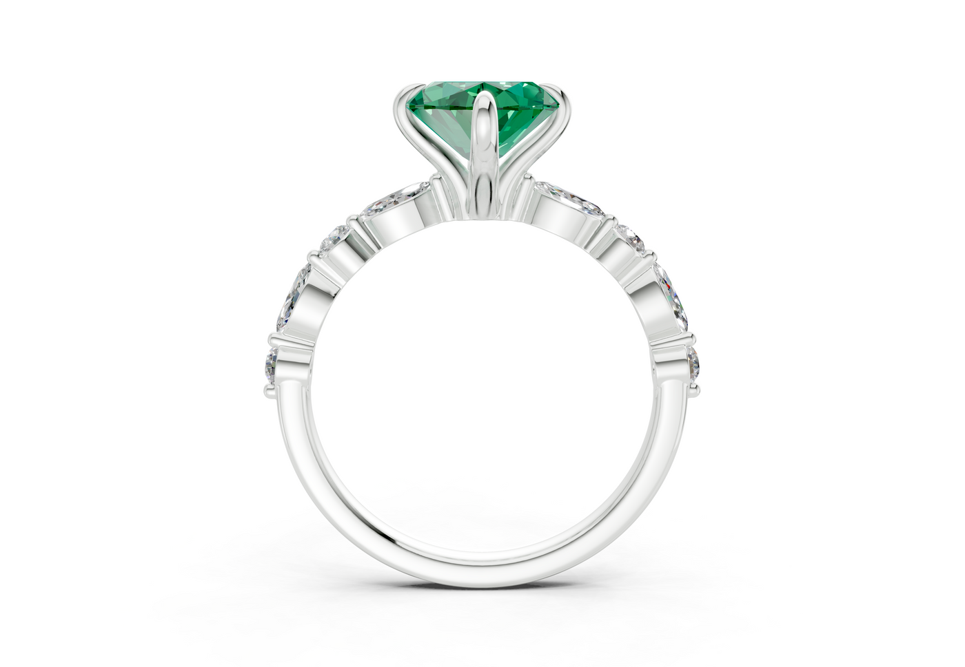Aetheria Emerald Gemstone Accent Marquise Cut 2mm Engagement Ring