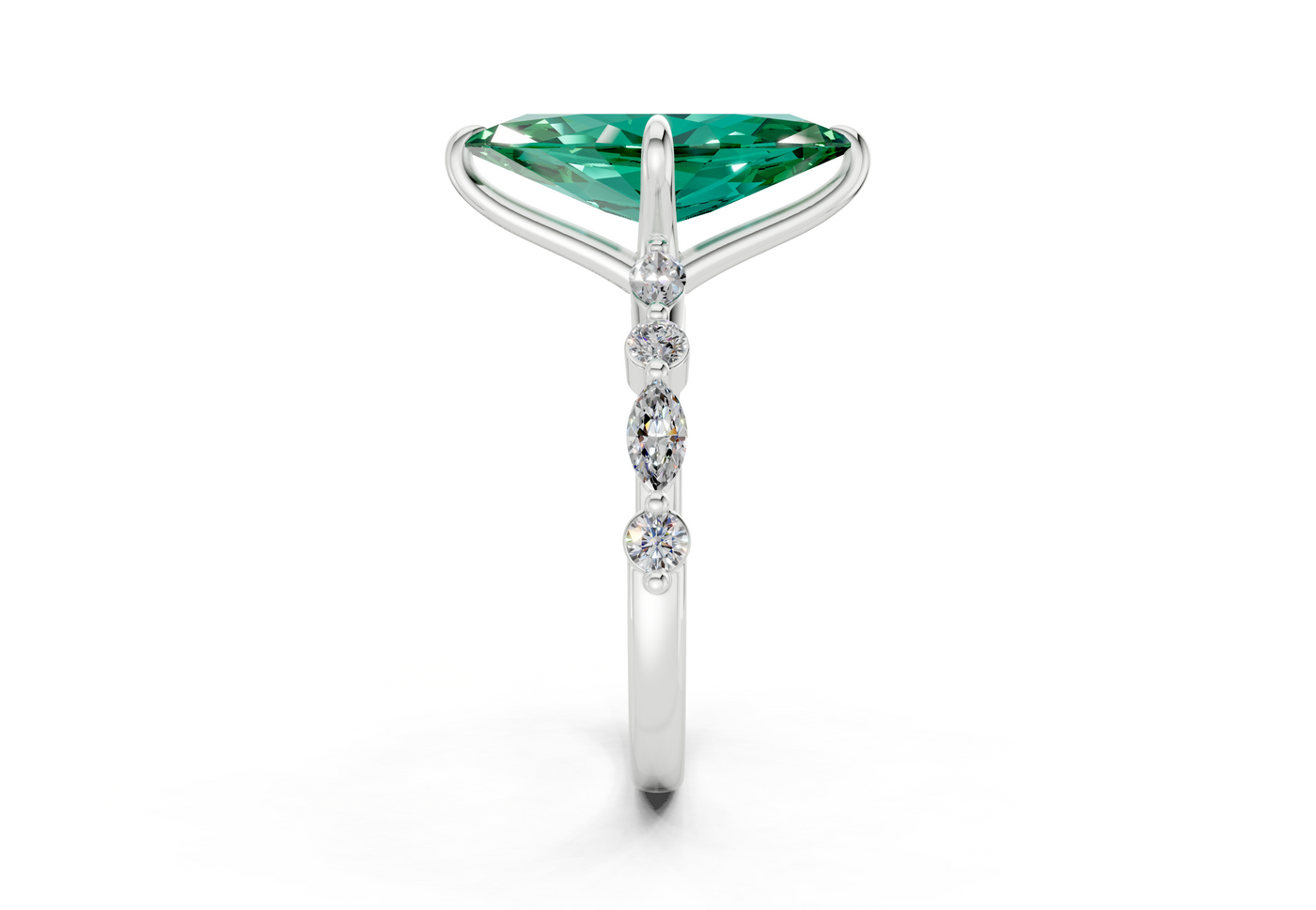 Aetheria Emerald Gemstone Accent Marquise Cut 2mm Engagement Ring