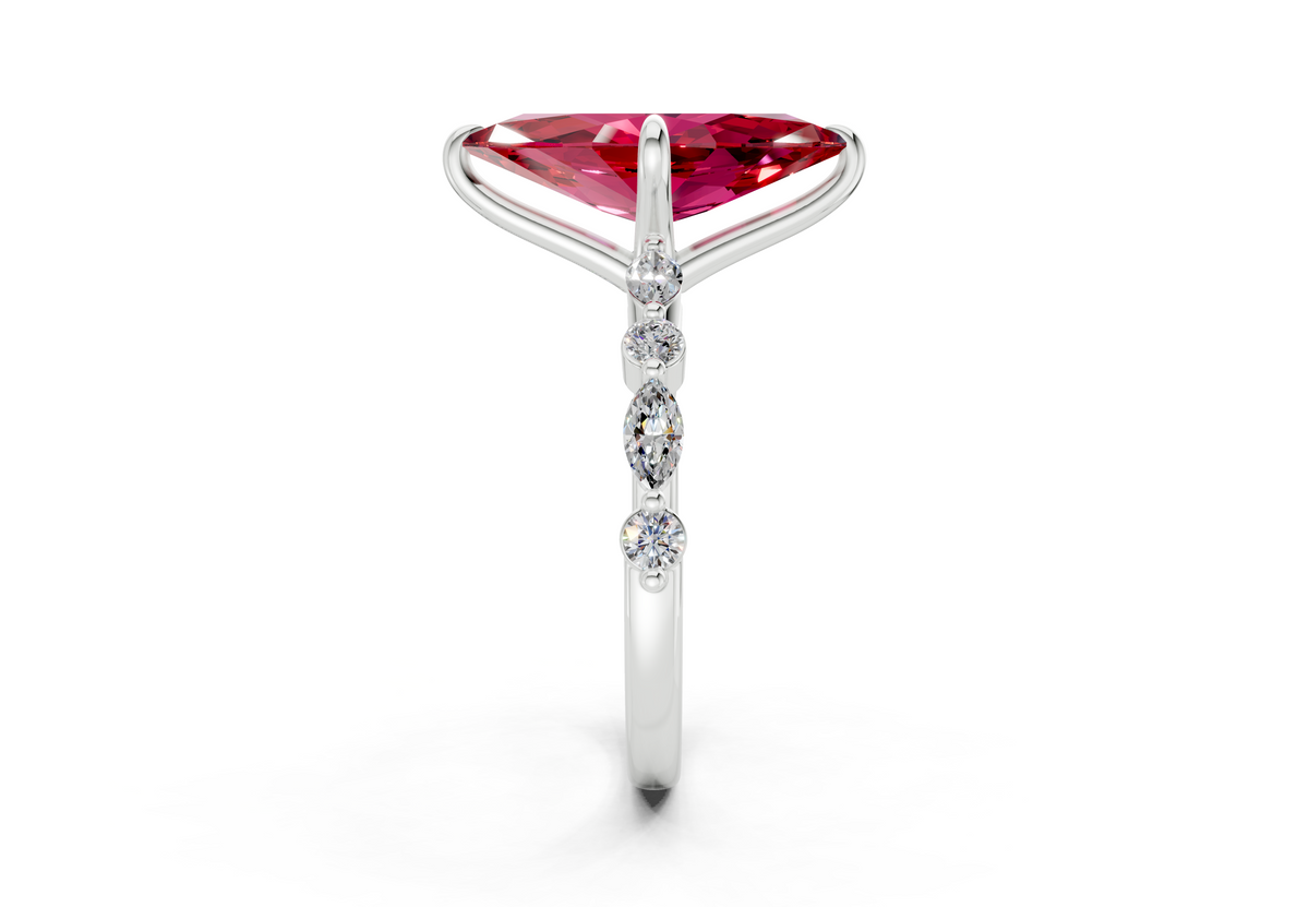 Aetheria Ruby Gemstone Accent Marquise Cut 2mm Engagement Ring