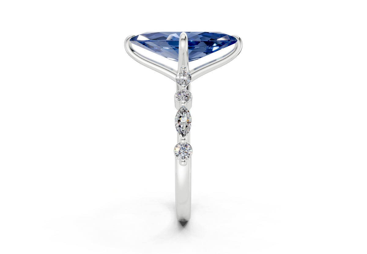 Aetheria Sapphire Gemstone Accent Marquise Cut 2mm Engagement Ring