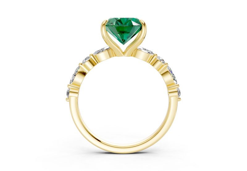 Aetheria Emerald Gemstone Accent Oval Cut 2mm Engagement Ring