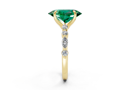 Aetheria Emerald Gemstone Accent Oval Cut 2mm Engagement Ring
