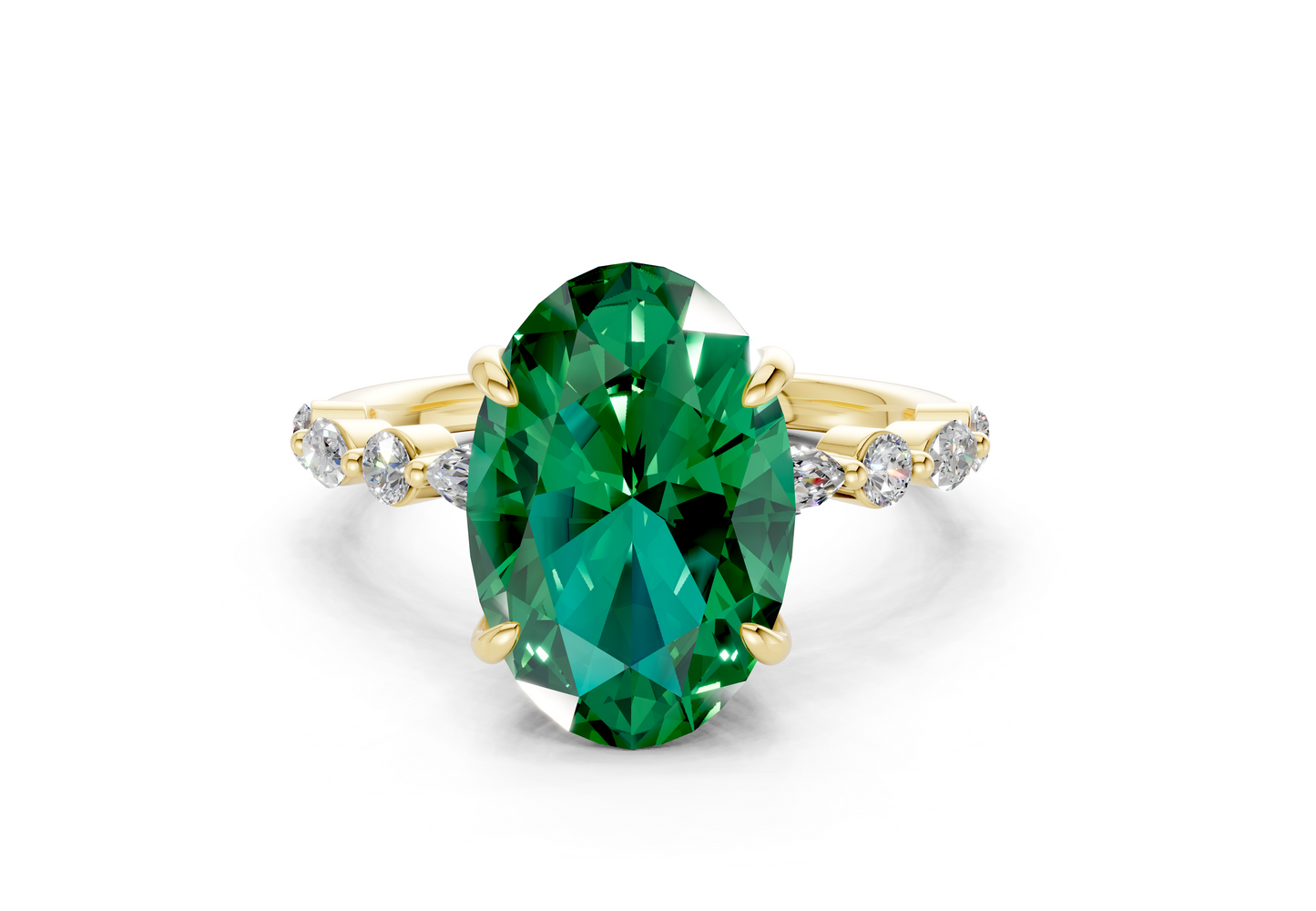 Aetheria Emerald Gemstone Accent Oval Cut 2mm Engagement Ring