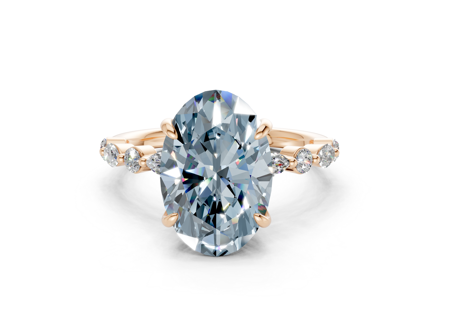 Aetheria Blue Diamond Accent Oval Cut 2mm Engagement Ring