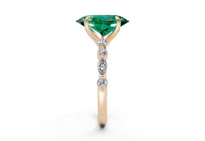 Aetheria Emerald Gemstone Accent Oval Cut 2mm Engagement Ring