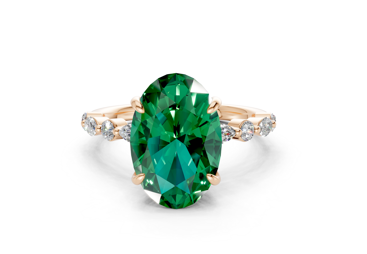 Aetheria Emerald Gemstone Accent Oval Cut 2mm Engagement Ring