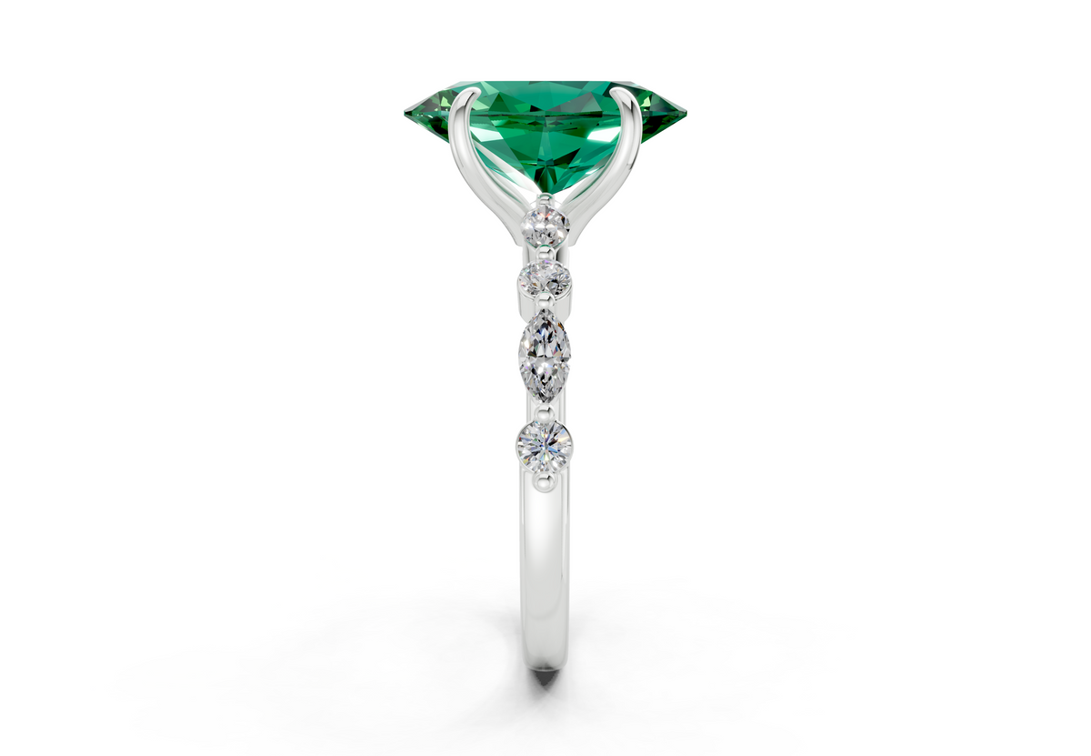 Aetheria Emerald Gemstone Accent Oval Cut 2mm Engagement Ring