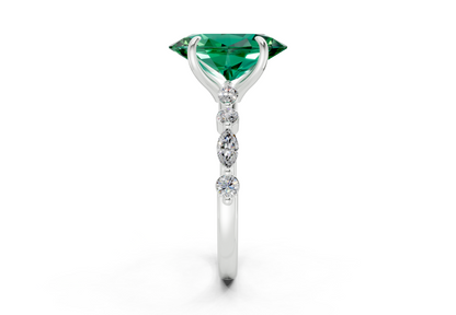 Aetheria Emerald Gemstone Accent Oval Cut 2mm Engagement Ring