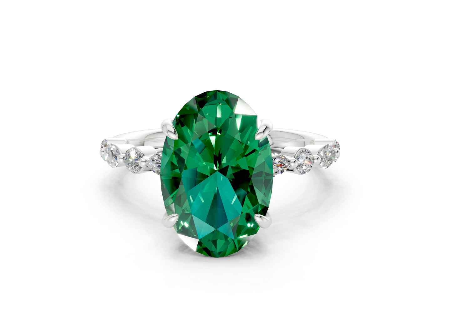 Aetheria Emerald Gemstone Accent Oval Cut 2mm Engagement Ring