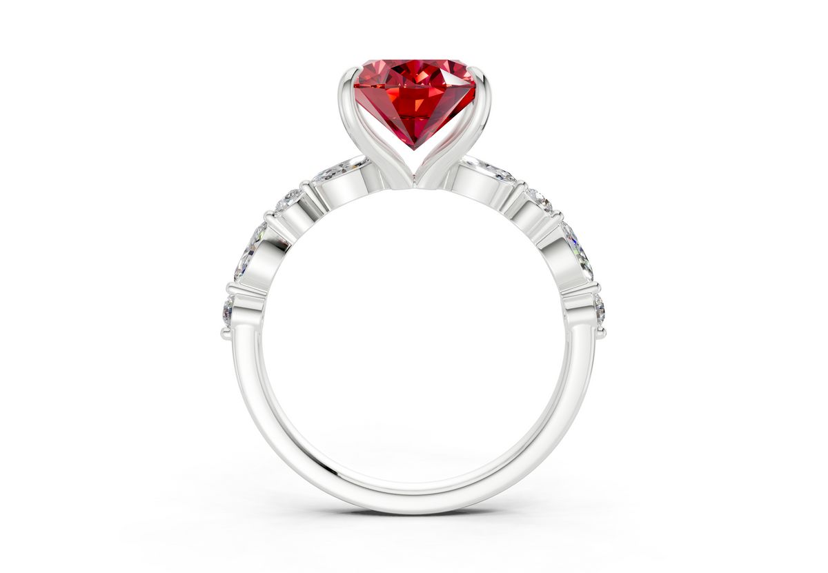 Aetheria Ruby Gemstone Accent Oval Cut 2mm Engagement Ring