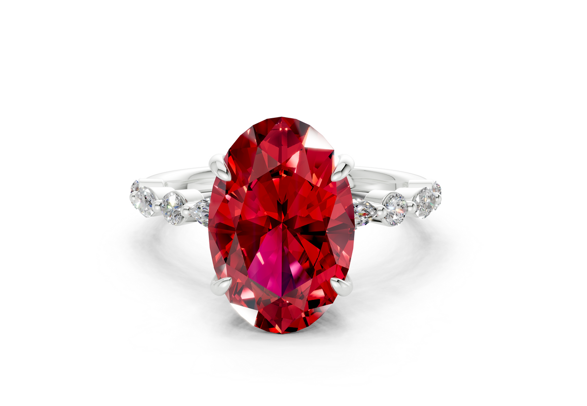 Aetheria Ruby Gemstone Accent Oval Cut 2mm Engagement Ring