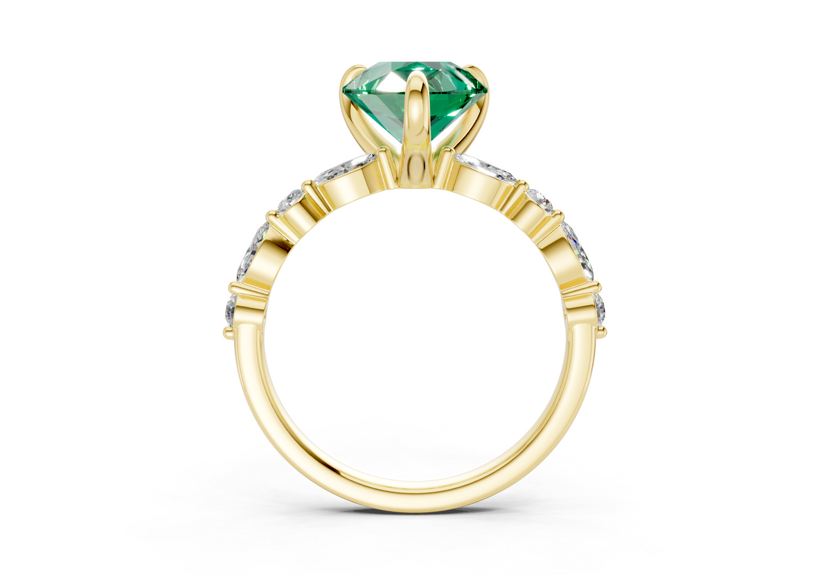 Aetheria Emerald Gemstone Accent Pear Cut 2mm Engagement Ring