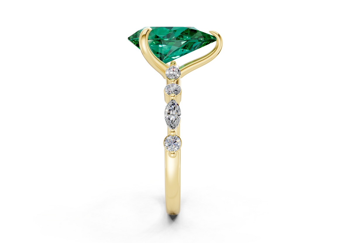 Aetheria Emerald Gemstone Accent Pear Cut 2mm Engagement Ring
