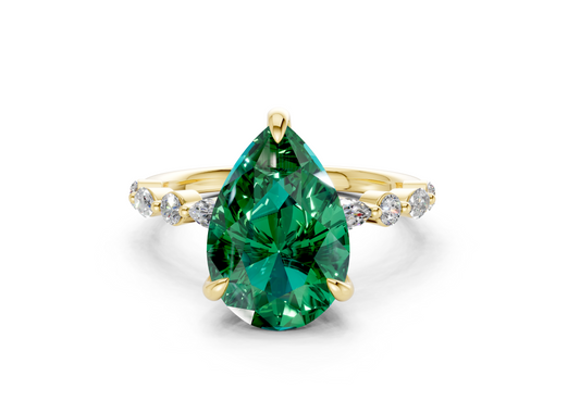 Aetheria Emerald Gemstone Accent Pear Cut 2mm Engagement Ring