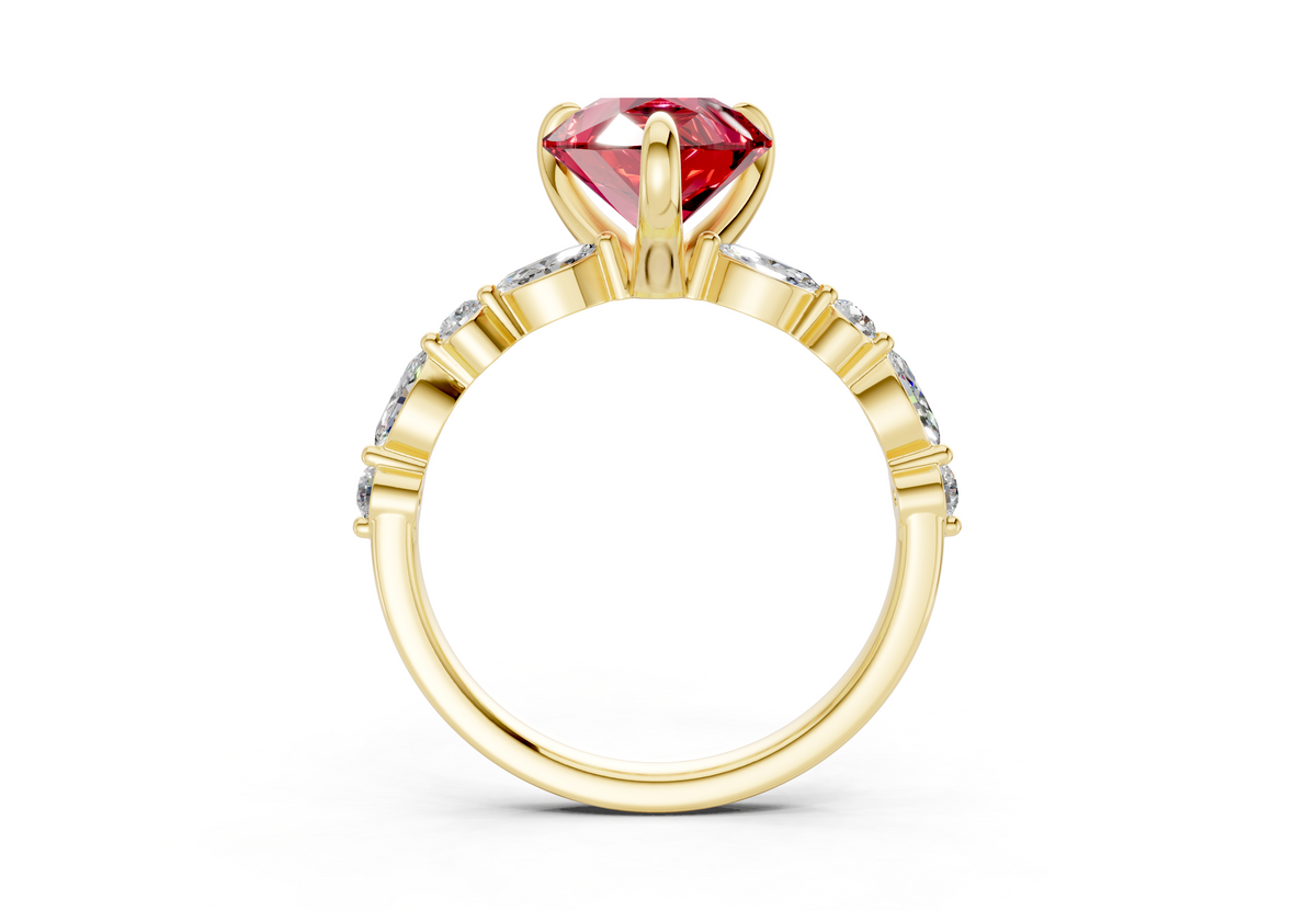 Aetheria Ruby Gemstone Accent Pear Cut 2mm Engagement Ring