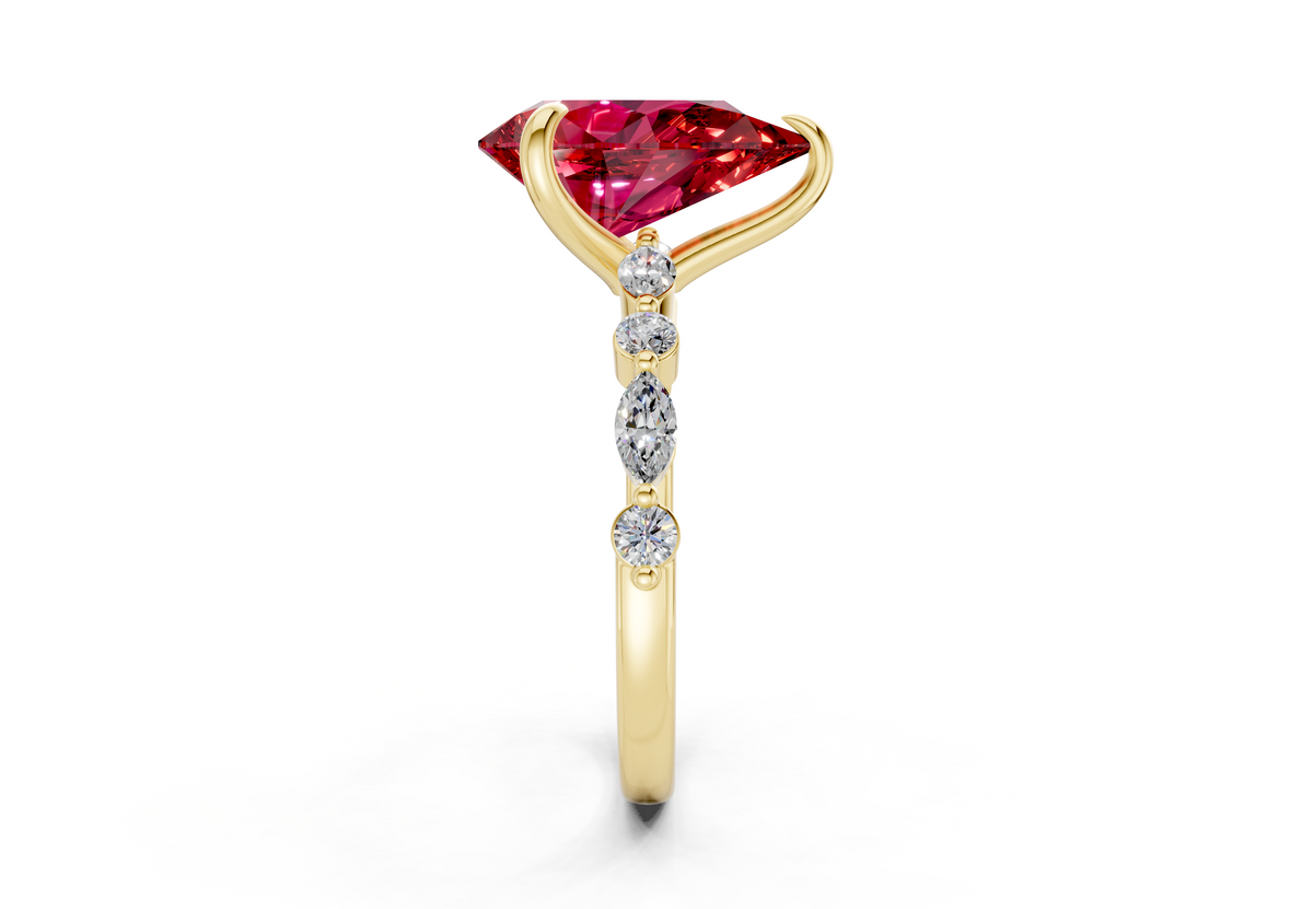 Aetheria Ruby Gemstone Accent Pear Cut 2mm Engagement Ring