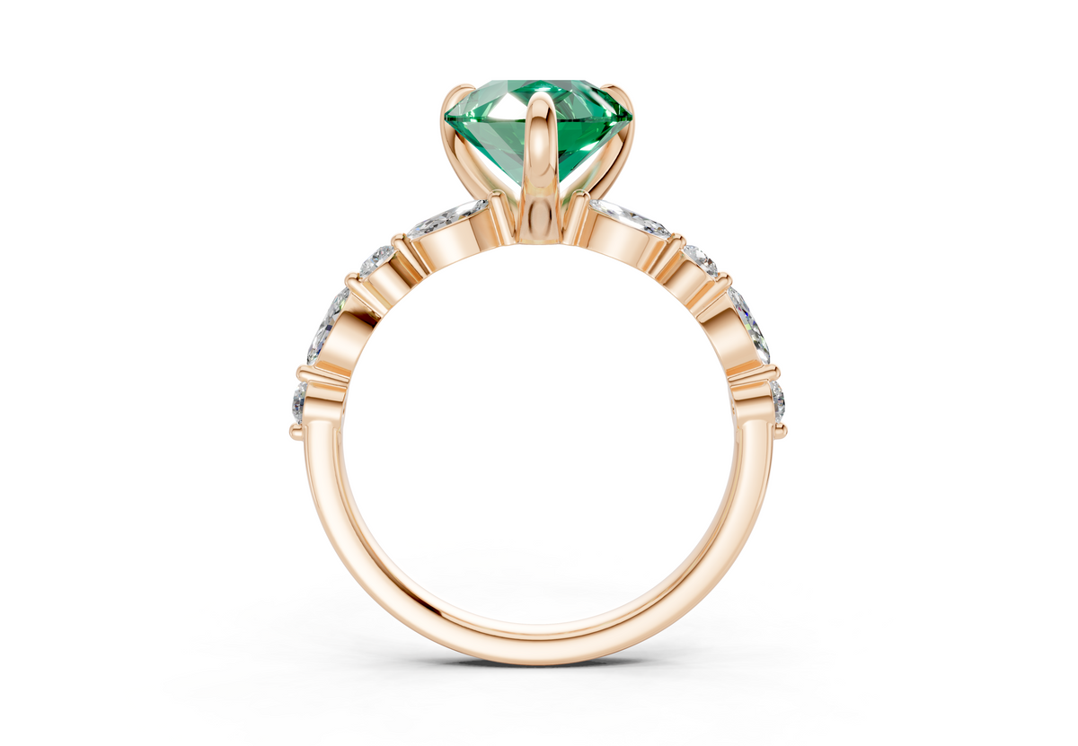 Aetheria Emerald Gemstone Accent Pear Cut 2mm Engagement Ring